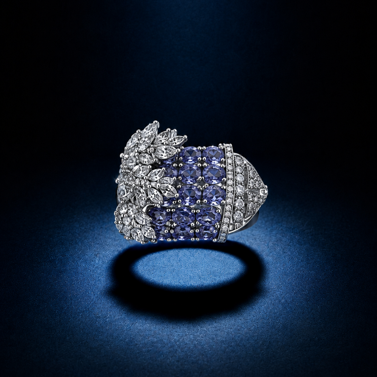Silver Crystal Cluster Ring