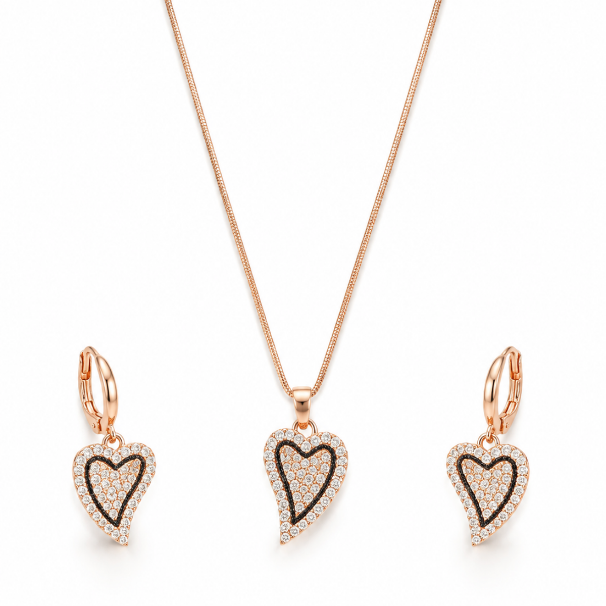 Rose Gold Heart Pendant Chain Set