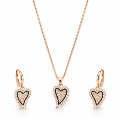 Rose Gold Heart Pendant Chain Set
