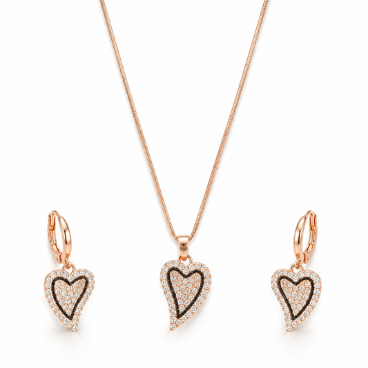 Rose Gold Heart Pendant Chain Set