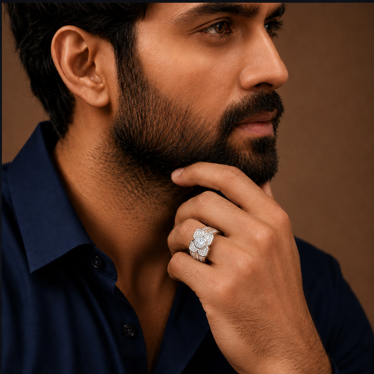 Floral Crest Silver Ring
