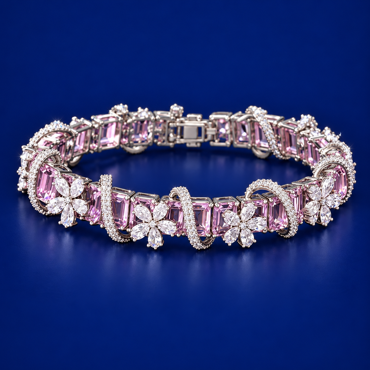 Silver Pink Stone Statement Bracelet