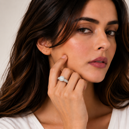 Silver Oval Stone Accent Ring