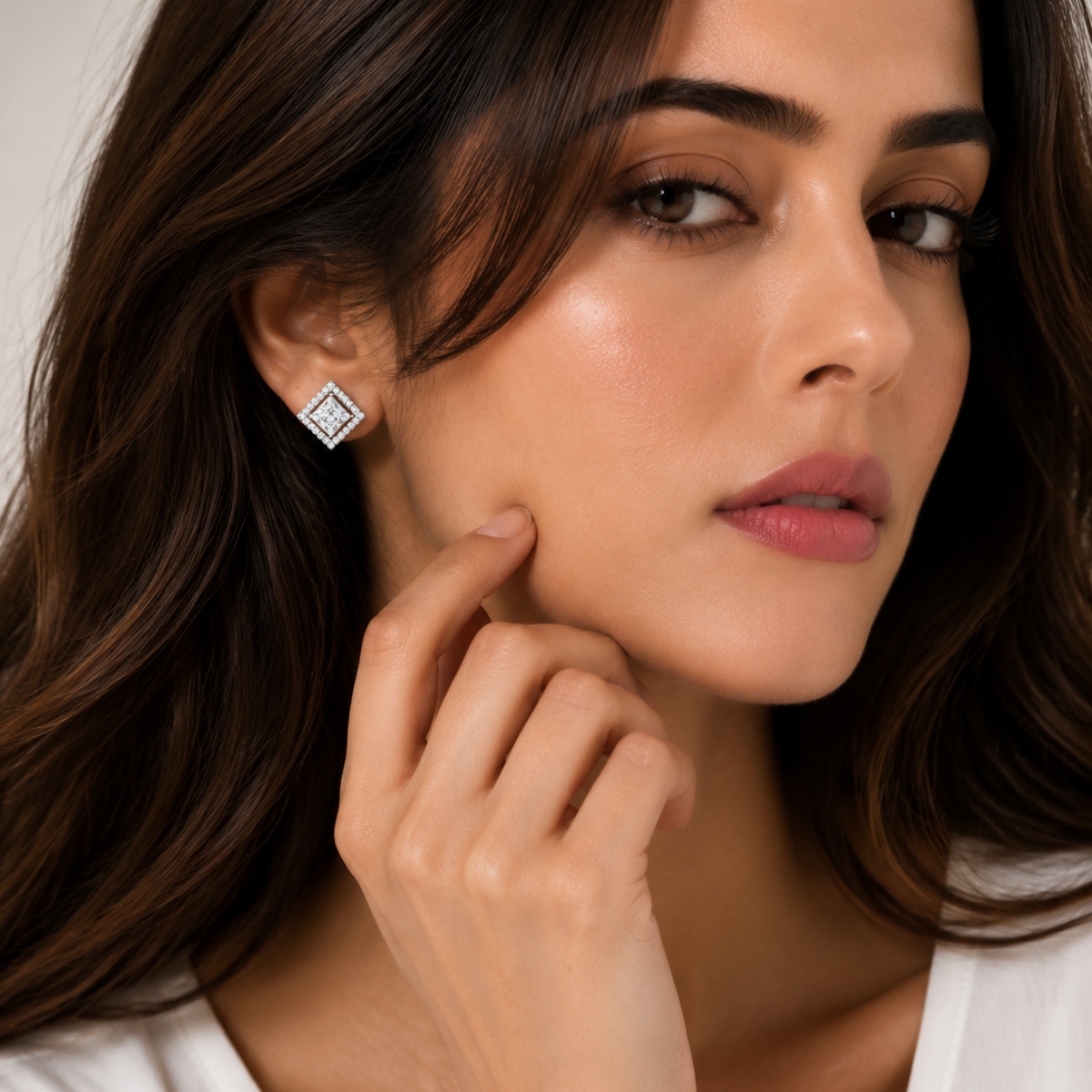 Silver Square Crystal Drop Earrings