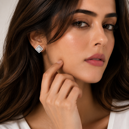 Silver Square Crystal Drop Earrings