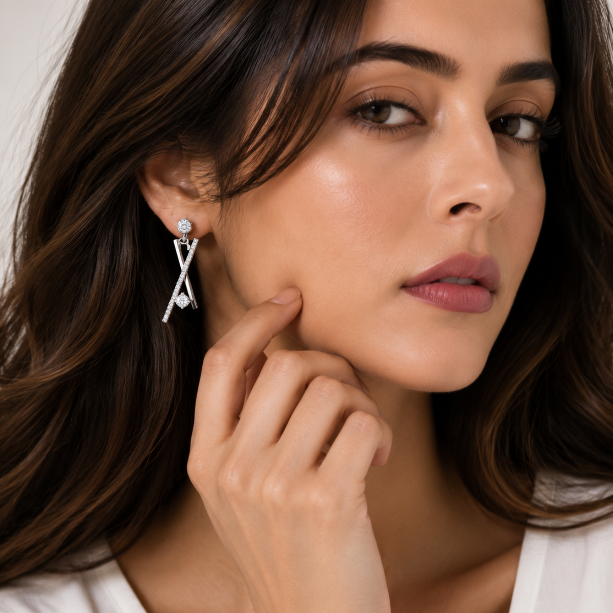 Silver Geometric Drop Earrings