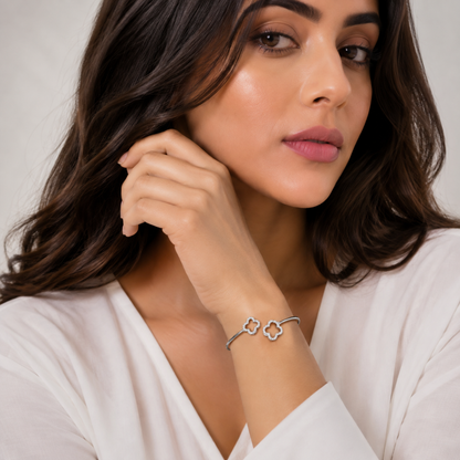 Silver Clover Cuff Bracelet