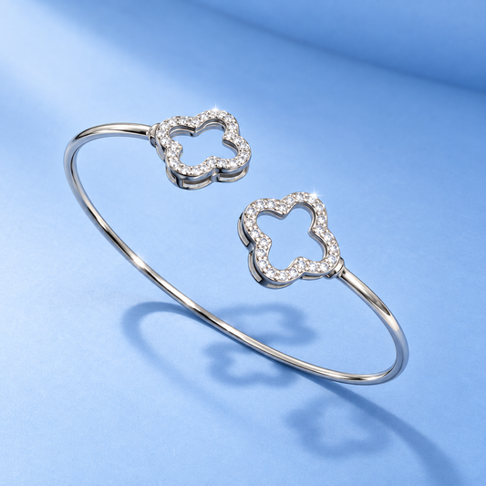 Silver Clover Cuff Bracelet