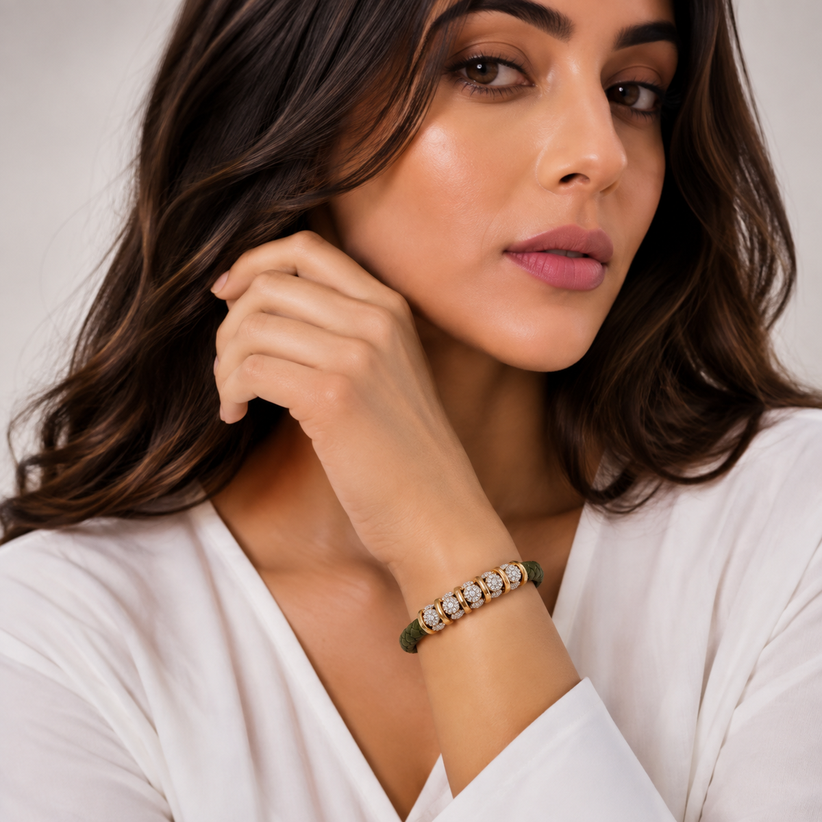 Green Cord Geometric Link Bracelet