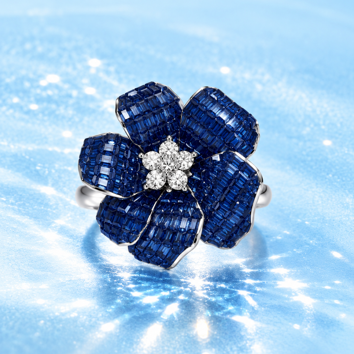 Blue Floral Statement Ring