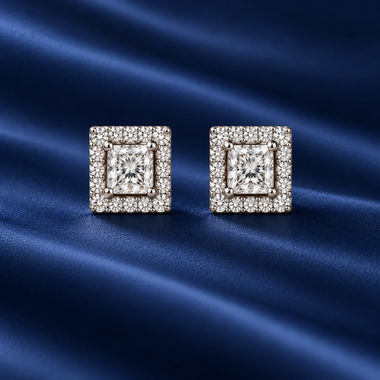 Silver Square Crystal Drop Earrings