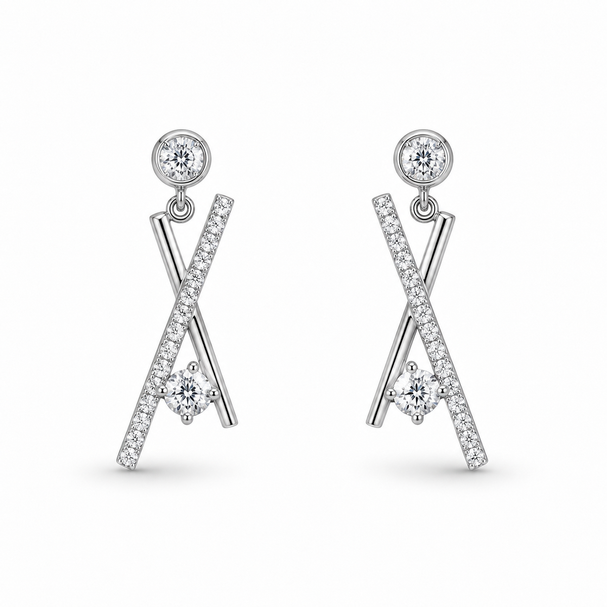 Silver Geometric Drop Earrings