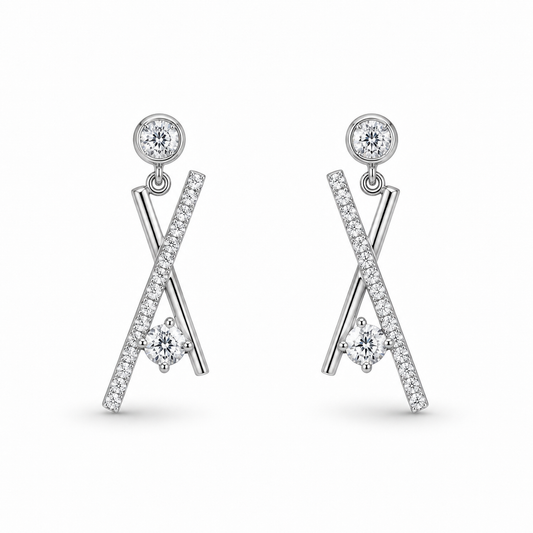 Silver Geometric Drop Earrings