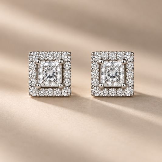 Silver Square Crystal Drop Earrings