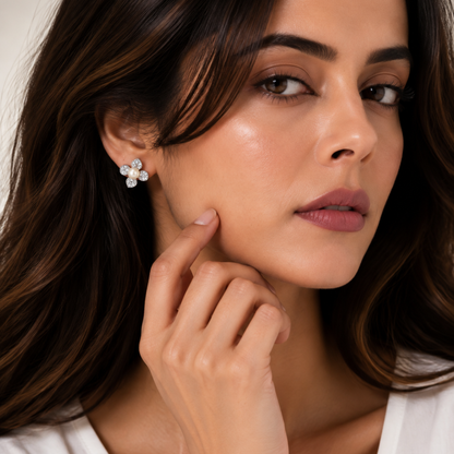 Silver Pearl Flower Earrings