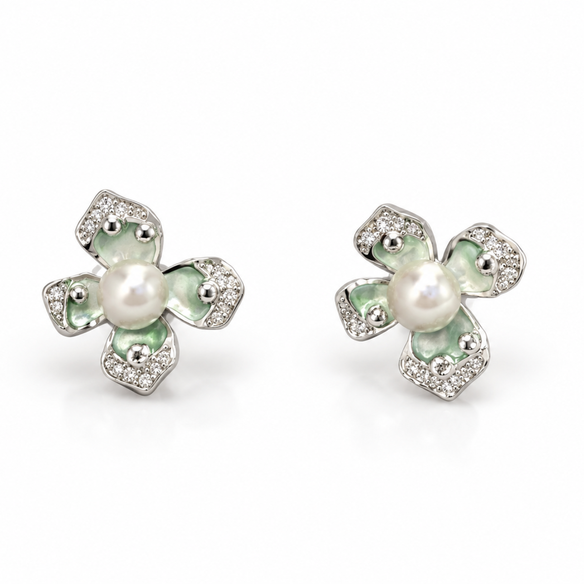 Silver Pearl Flower Earrings