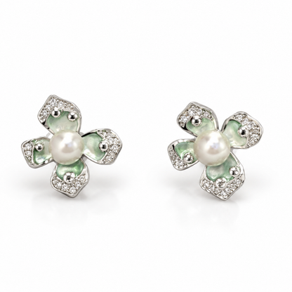 Silver Pearl Flower Earrings