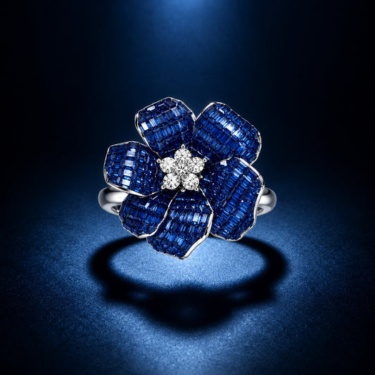 Blue Floral Statement Ring